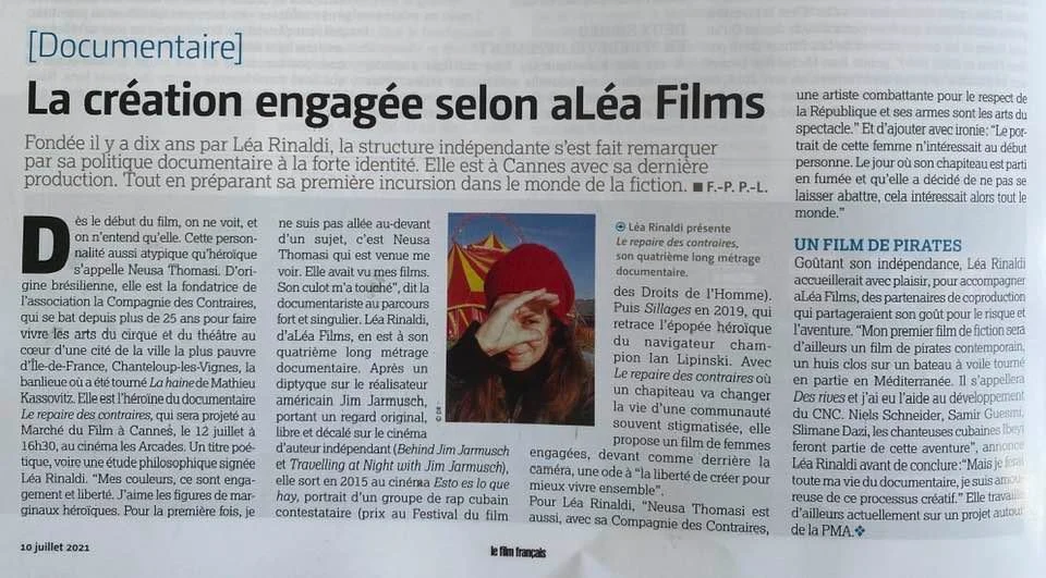 "La création engagée selon aLéa Films", article Le Film Français